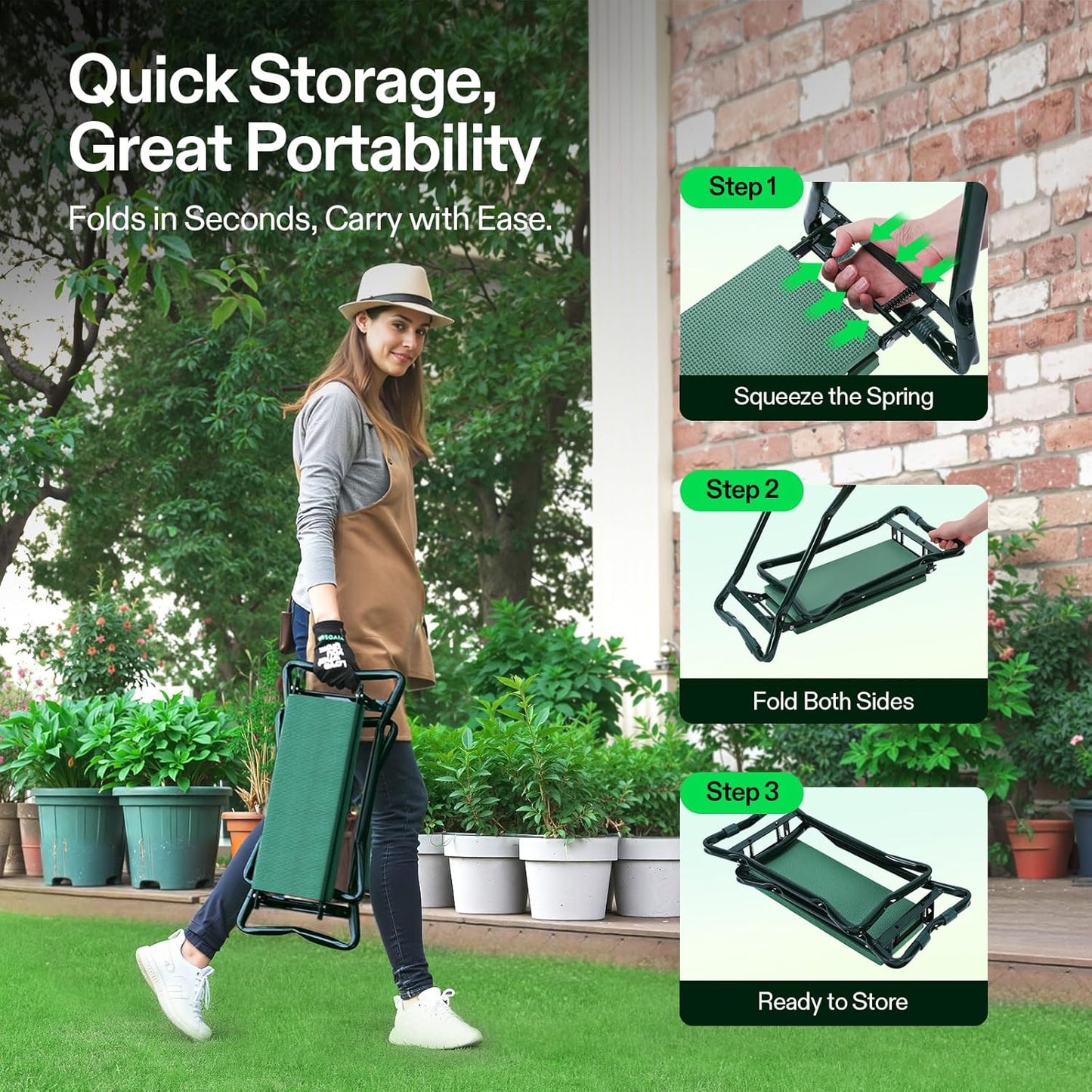 Garden Kneeler and Seat, Foldable Gardening Stool, Garden Kneeling Bench with Handles, EVA Foam Pad & 2 Tool Bags, Portable Tools for Women Men Seniors, 2-In-1 Outdoor Supplies