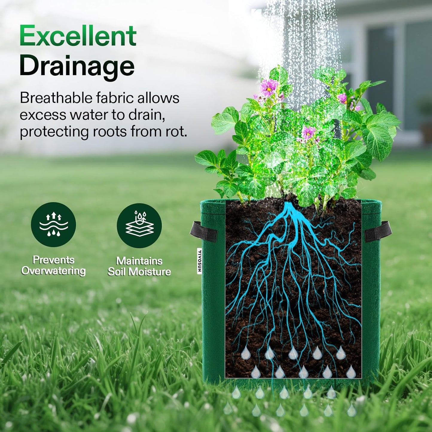 5-Pack 7 Gallon Potato Grow Bags for Growing Potatoes, Fabric Potato Pots with Handle and Roll-Up Window, Potato Growing Containers Potato Planter Potato Planter for Growing Potatoes, Green