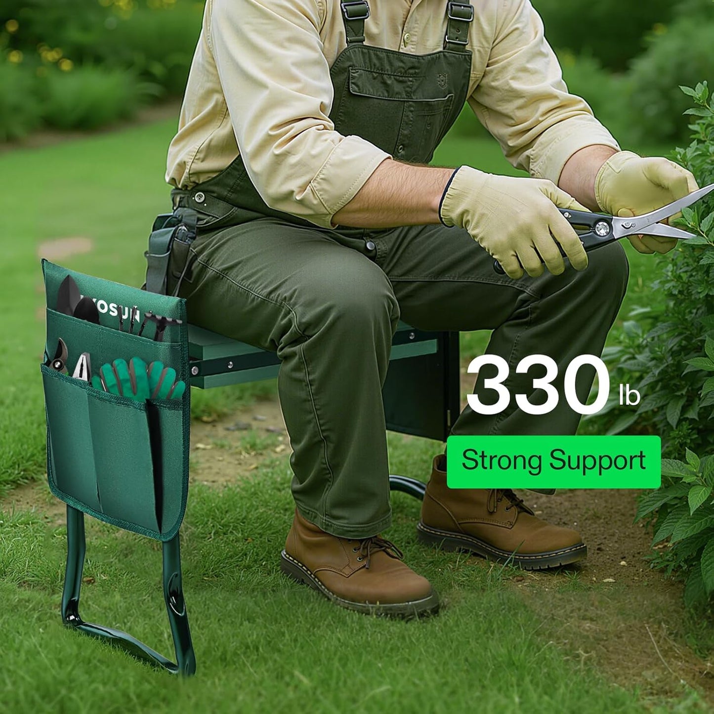 Garden Kneeler and Seat, Foldable Gardening Stool, Garden Kneeling Bench with Handles, EVA Foam Pad & 2 Tool Bags, Portable Tools for Women Men Seniors, 2-In-1 Outdoor Supplies