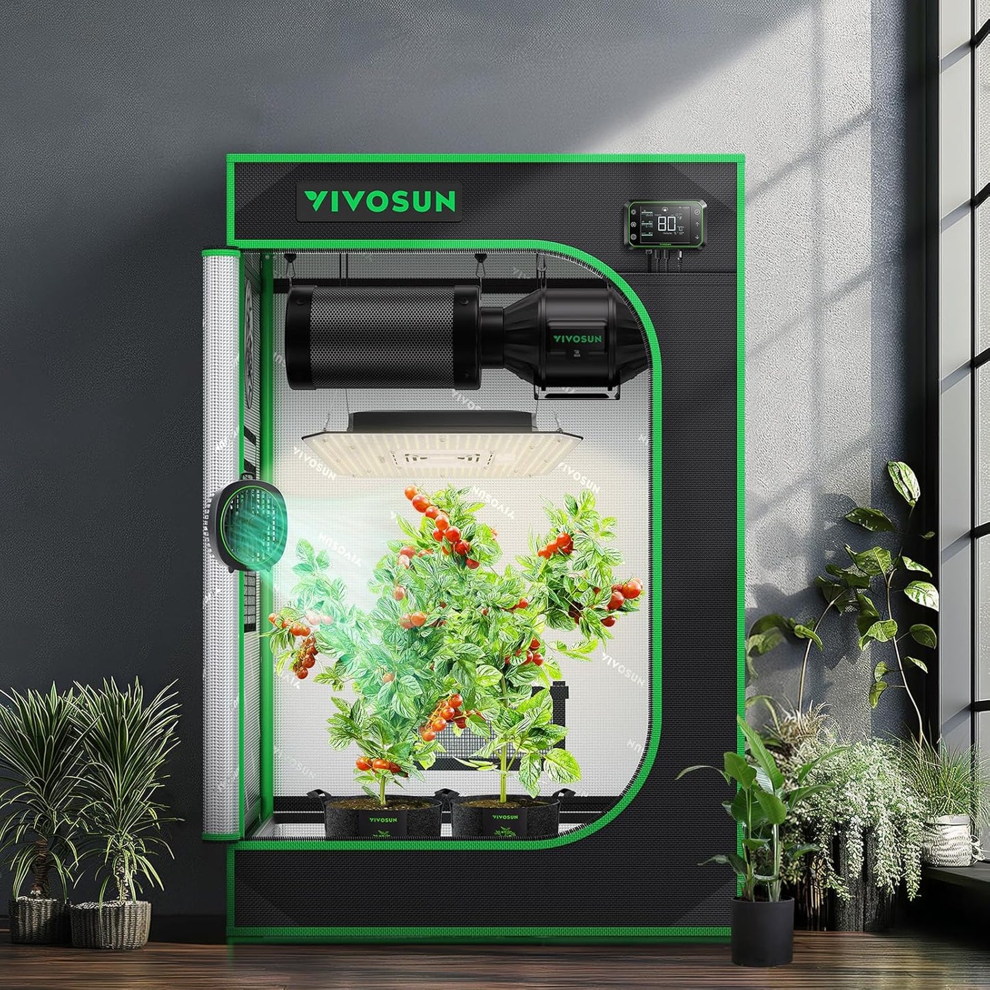 S223 2X2 Grow Tent, 24"X24"X36" High Reflective Mylar with Observation Window and Floor Tray for Hydroponics Indoor Plant for VS1000