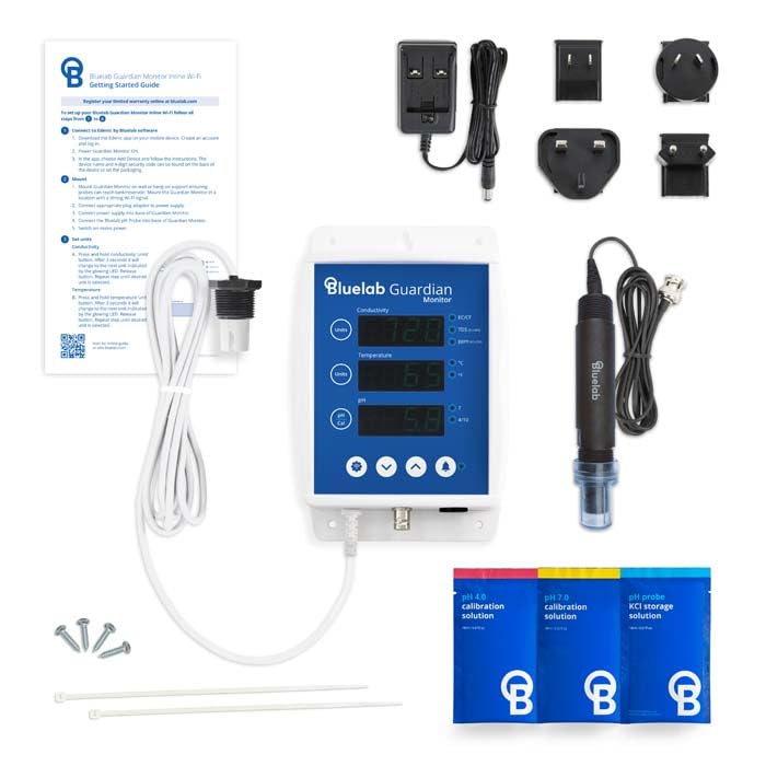 Bluelab Guardian Monitor Inline Wi-Fi for Real-time pH, Temperature, and Conductivity (TDS/PPM) Measurements in Water with Calibration, 3-1 Digital Nutrient Meter for Inline Dosing Systems