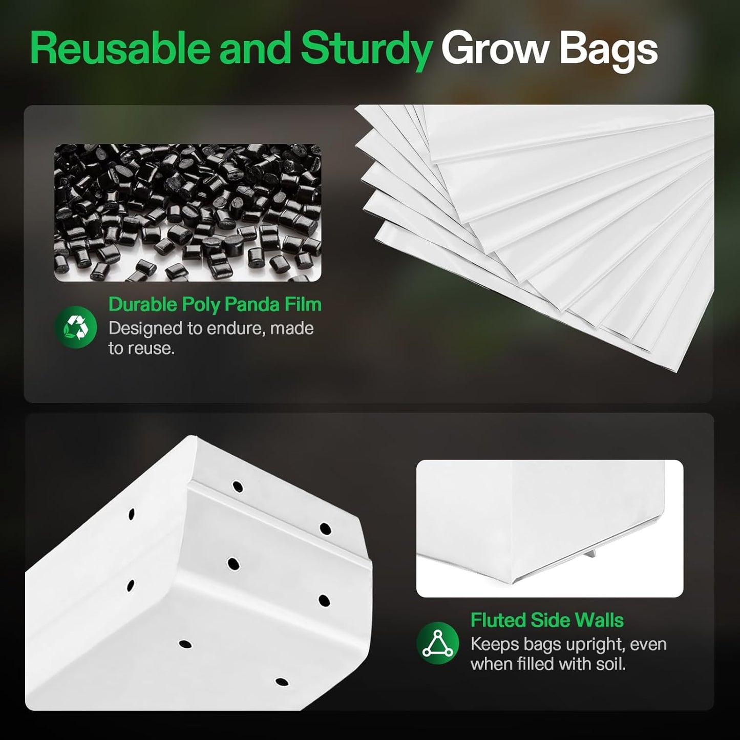 50-Pack 2 Gallon Grow Bags for Plants, Black-And-White Panda Film Containers Thick Plastic Bag for Potting Seedlings, and Rooting