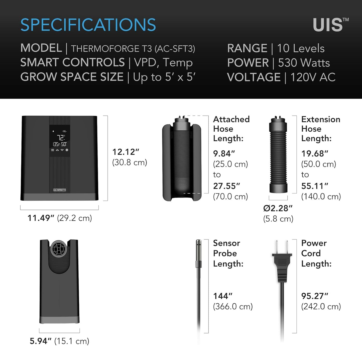 AC Infinity THERMOFORGE T3, Environmental Grow Tent Heater with VPD Temperature Controller, 10-Level PTC Heating and Included Extension Hose for Tents, Rooms, Greenhouses