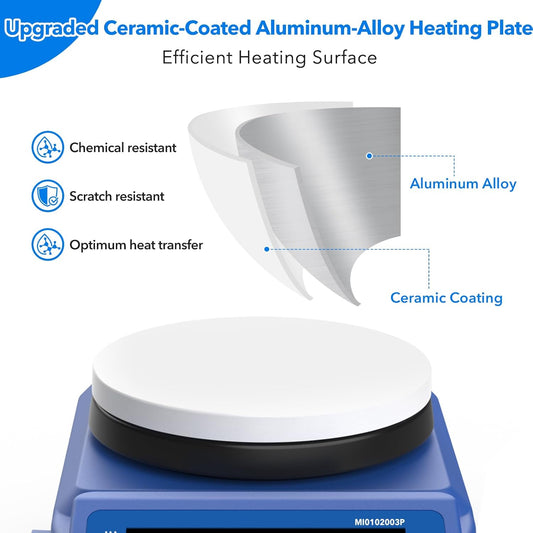 FOUR E'S SCIENTIFIC 5 Inch Pro Magnetic Stirrer Hotplate 100-1500RPM, Upgraded Ceramic-Aluminum Heating, Max Temp 280℃, Max 5L Capacity, 110V Stir Plate with Temp Probe Sensor (Not Include Stand)