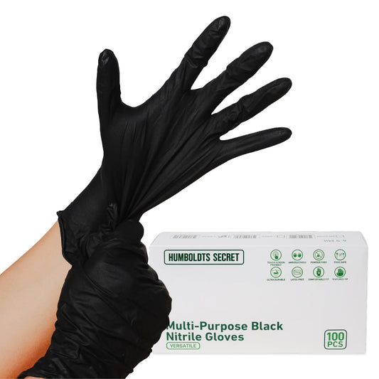 Humboldts Secret Black Nitrile Gloves Disposable Latex Free & Powder Free