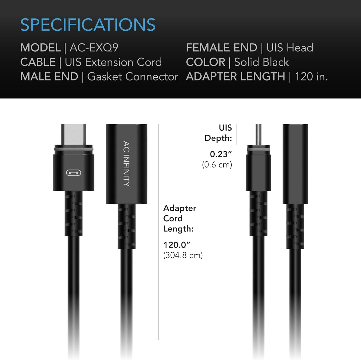 AC Infinity UIS Extension Cable Female to Male for Controller AI+, 10 Foot Cord with Water-Resistant Gasket, Enables Advance Functions Control, for CLOUDRAY, CLOUDLINE, IONFRAME, CLOUDFORGE, and More