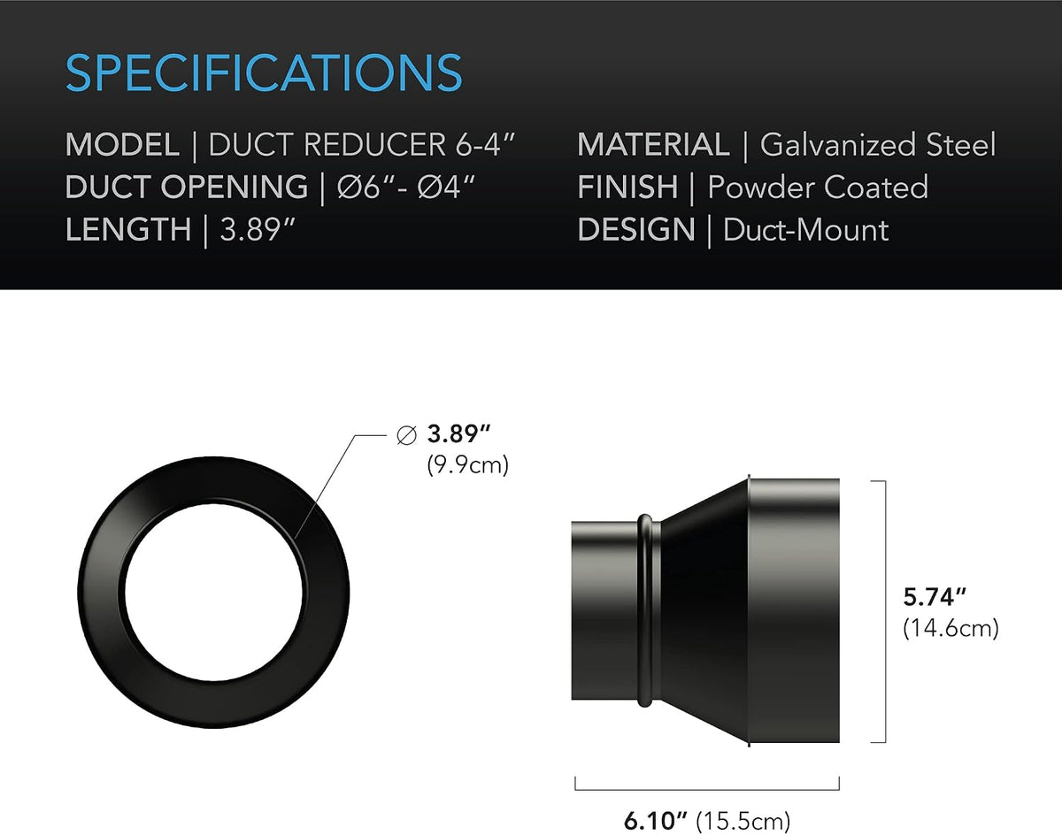 AC Infinity Duct Reducer Adapters, Multiple Sizes