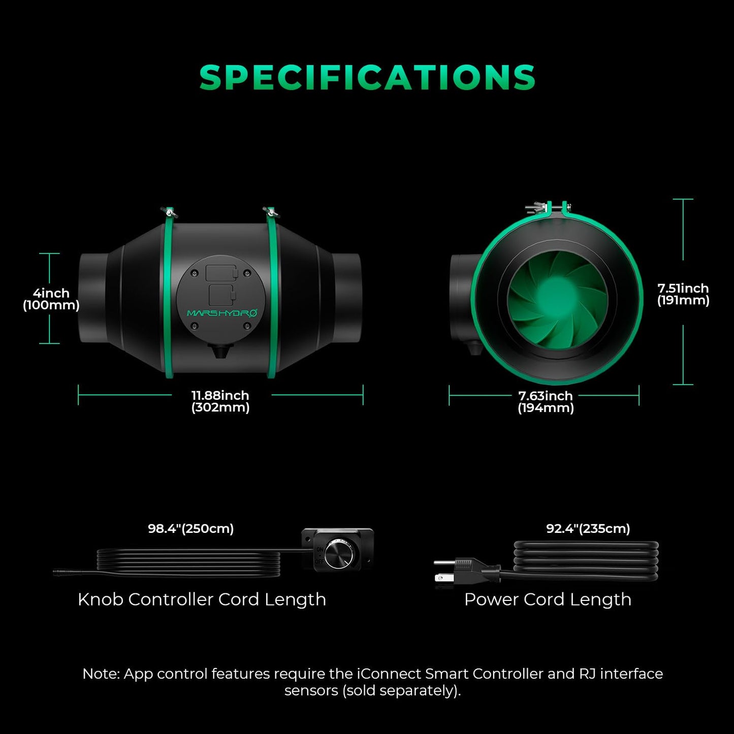 Mars Hdyro 2025 New Version iFresh 6 Inch Smart Inline Duct Fan with Variable Speed Controller, 402 CFM App Control Ventilation Exhaust Fan for Grow Tents, Hydroponics
