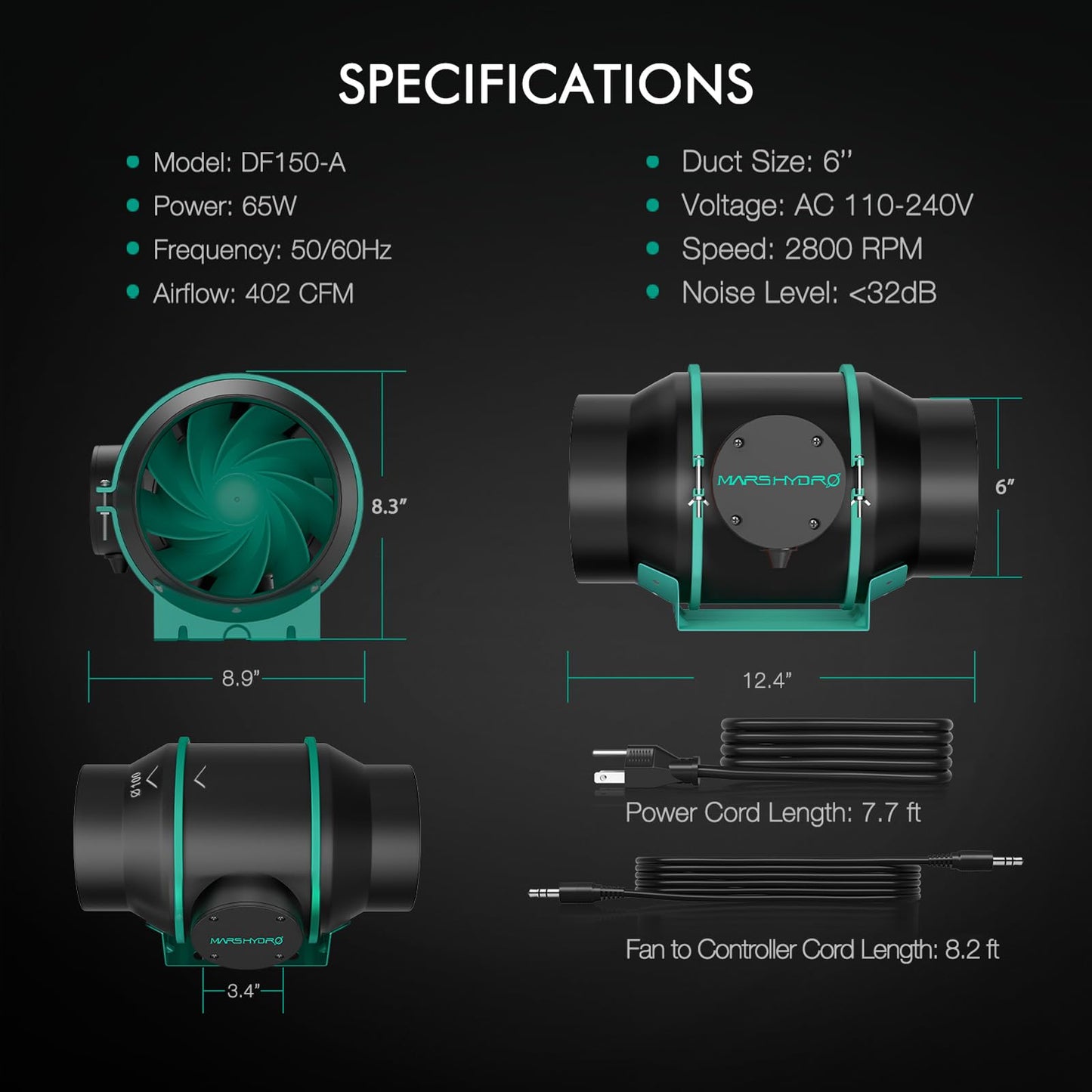 MARS HYDRO 2x2 Grow Tent Kit Complete System with 10 Speed Fan,100W TS600 LED Full Spectrum Grow Light,24"x24"x55" 1680D High Reflective Mylar Grow Tent,4 inch Smart WiFi Control Ventilation System