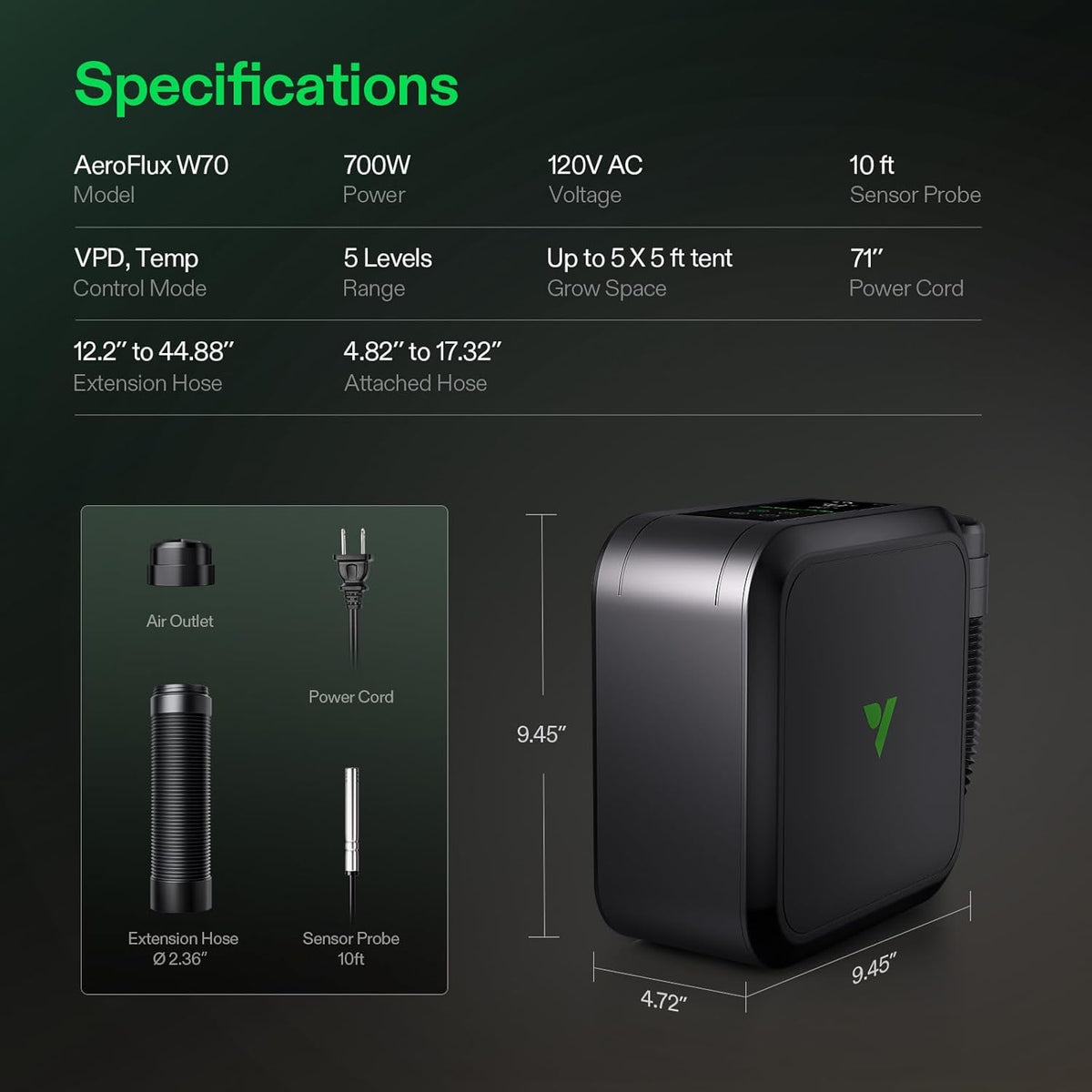 VIVOSUN AeroFlux 700W PTC Grow Tent Heater with Thermostat, APP & VPD