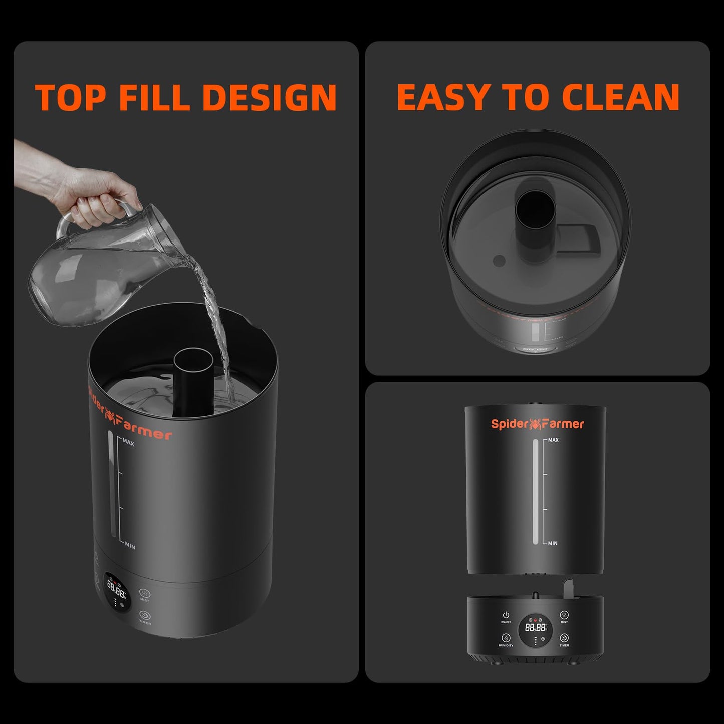 Spider Farmer 16L/4.2Gal Humidifier 1400ML/H Output for Grow Tent 2000 Sq.ft Large Room Plant Multi Extendable Hoses Splicing and Humidity Sensor Probe Cool Mist Quiet for Bedroom Greenhouse Indoor