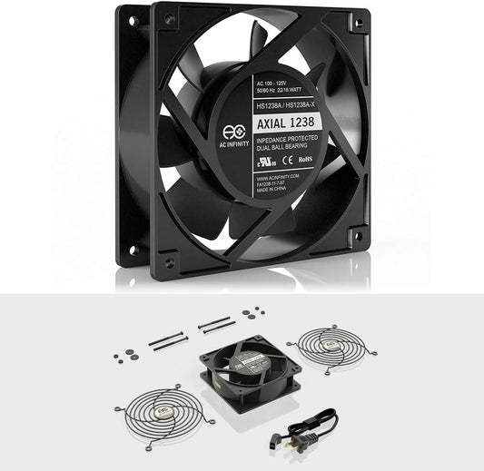 AC Infinity AXIAL 1238, Muffin Fan, 115V 120V AC 120mm x 38mm High Speed, for DIY Cooling Ventilation Exhaust Projects