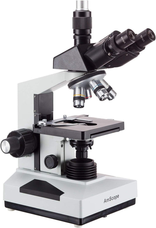 AmScope T490B Compound Trinocular Microscope, 40X-2000X Magnification, Halogen Light, Abbe Condenser, 2-Layer Mechanical Stage, High-Resolution Optics, Awarded No. 6 Among The Top 10 Microscopes 2016