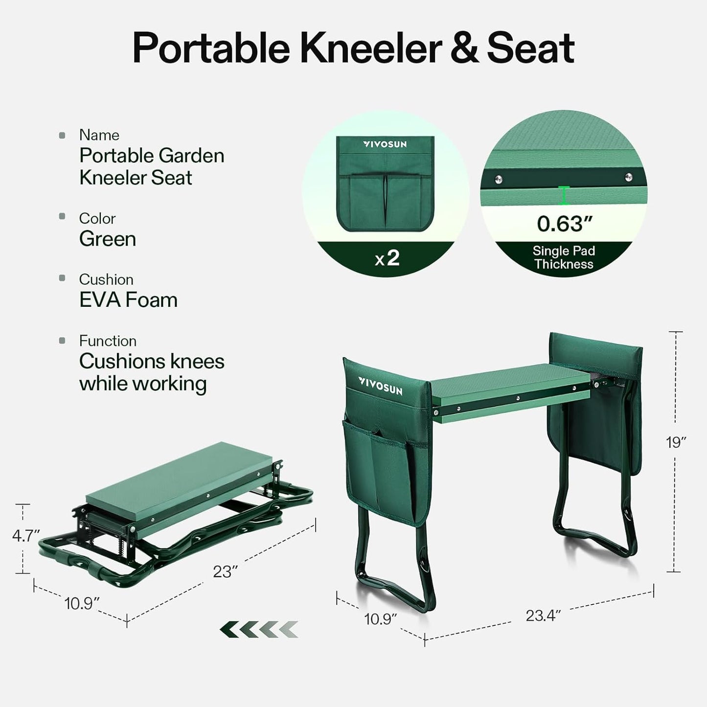 Garden Kneeler and Seat, Foldable Gardening Stool, Garden Kneeling Bench with Handles, EVA Foam Pad & 2 Tool Bags, Portable Tools for Women Men Seniors, 2-In-1 Outdoor Supplies