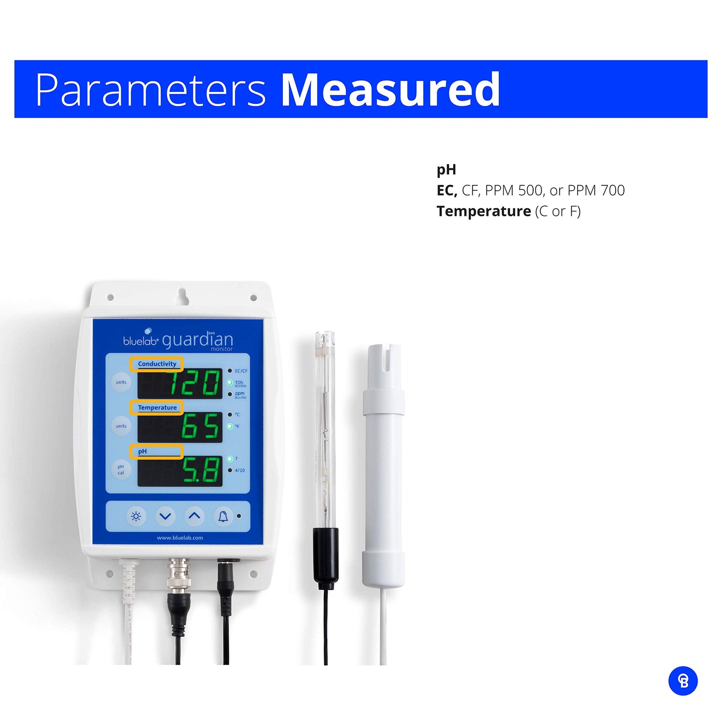 Bluelab Guardian Monitor Wi-Fi for Real-time pH, Temperature, and Conductivity (TDS) Measurements in Water with Calibration, 3 in 1 Digital Nutrient Meter for Hydroponic Systems and Indoor Plant Grow