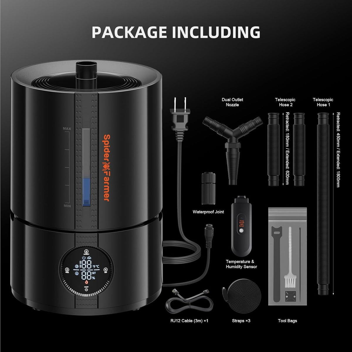 Spider Farmer 5L Cool Mist Plant Humidifier with Hose for Indoor Grow Tent