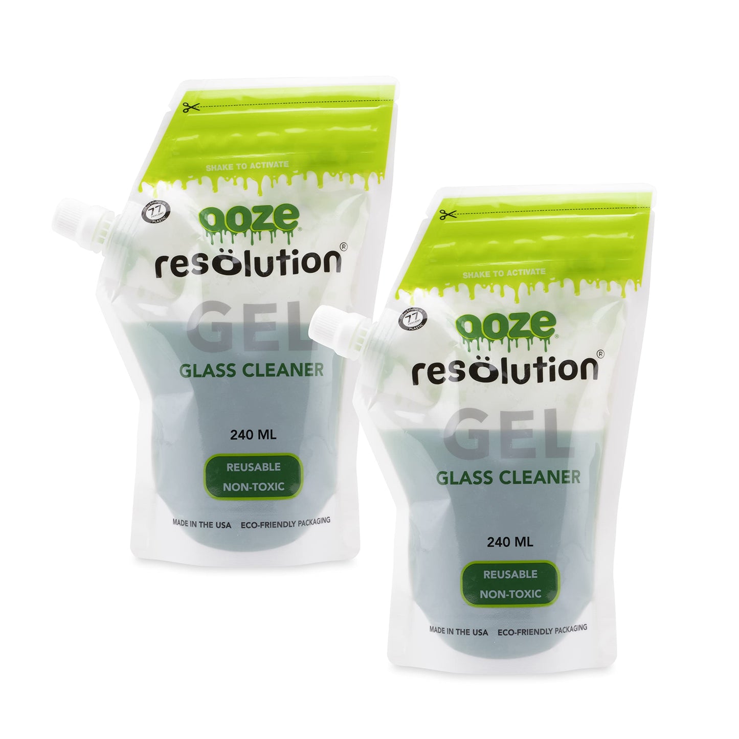 RESÖLUTION Ooze Resolution Gel Glass Cleaner (2 Pack 240ml Each) - Liquid Cleaning Solution Natural Clay-Based Non-Toxic Formula Glass and Metal Cleaner - Reusable - Non Abrasive Grunge Off