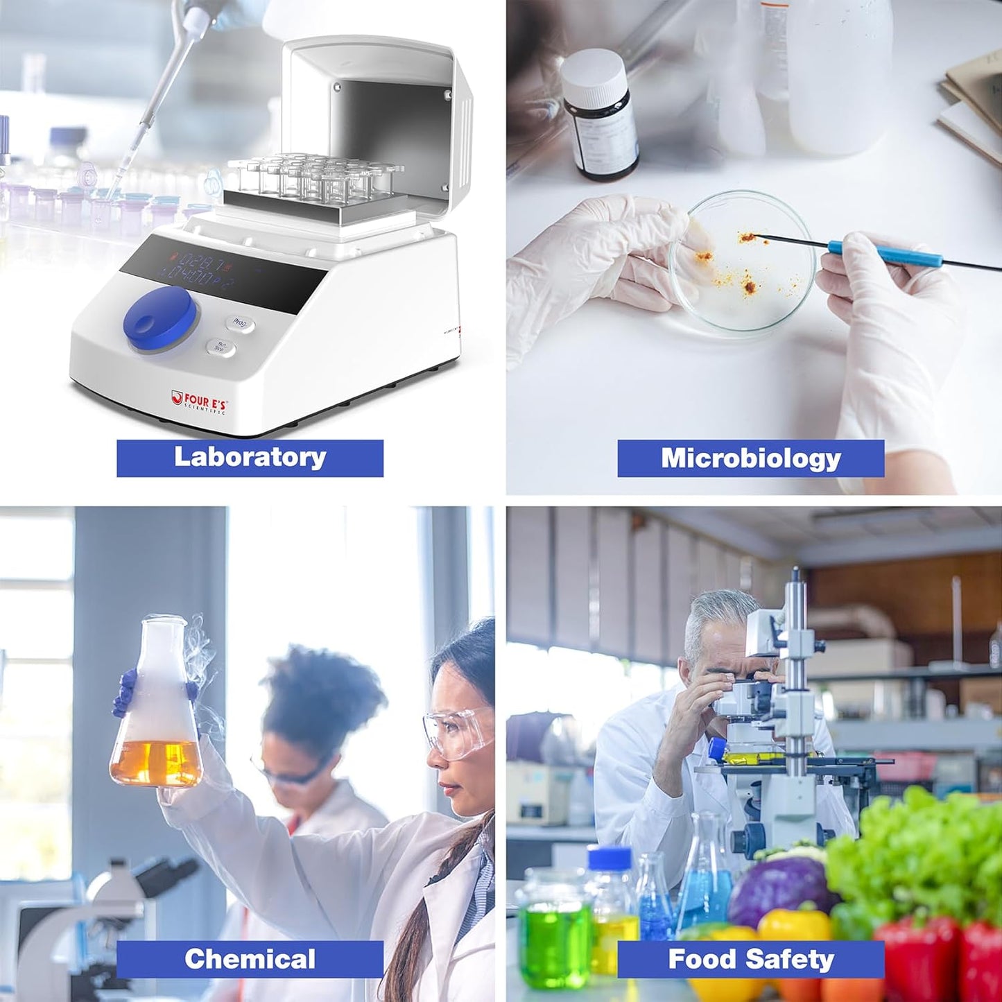 FOUR E'S SCIENTIFIC Mini Digital Dry Bath Incubator with Clear Lid, 15 x 1.5ml Heating Block with Timing Control, Up to 212℉/100℃, ± 0.5°C Accuracy