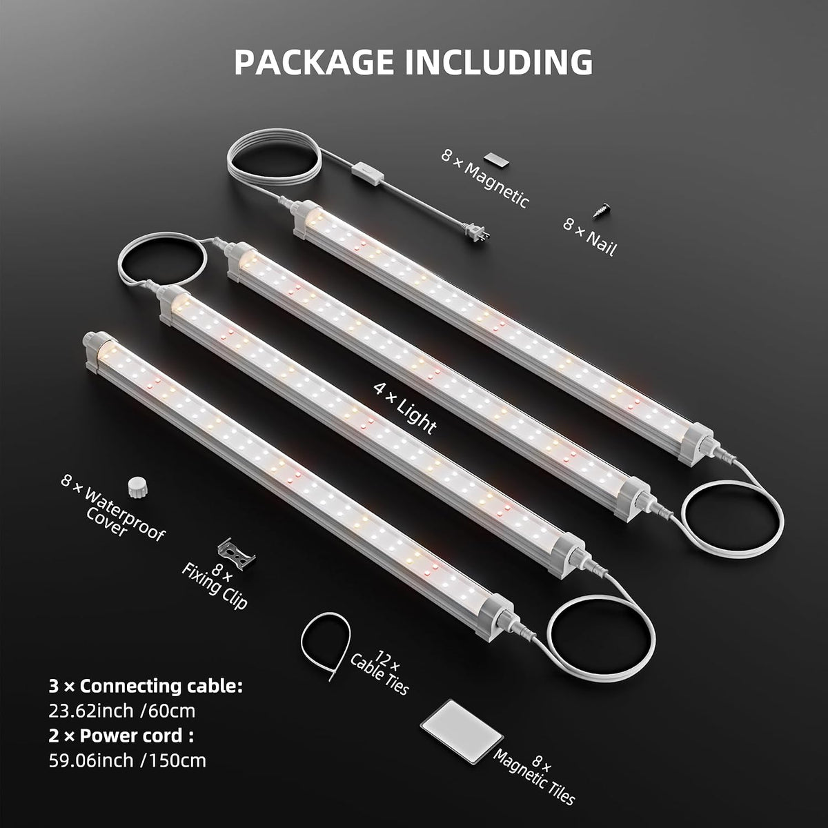 Spider Farmer 1FT LED Grow Lights for Indoor Plants,Full Spectrum (3000K+5000K+660nm),40W (4x10W,200W Equivalent),3-Level Dimmable,IP65 Waterproof,Linkable Design,Plant Light Strip for Shelve,4-Pack