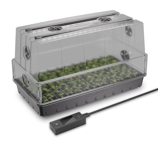 AC Infinity Heavy-Duty Humidity Dome 5x8 Germination Kit, Full Spectrum LED Grow Light Bars w/Samsung LM301H EVO LEDs, Heat Mat, 3 mm Thickest Dome, Trays, Vented Panels, for Seed Starting