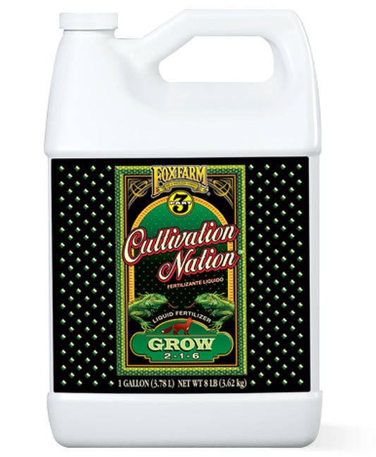 FoxFarm Cultivation Nation Grow Fertilizer - Formula for Optimal Vegetative Growth, Perfect for Soil, Soilless Media, Hydroponics & Aeroponics - Part 1 of 3-Part Feeding Program- NPK 2-1-6 (Quart)