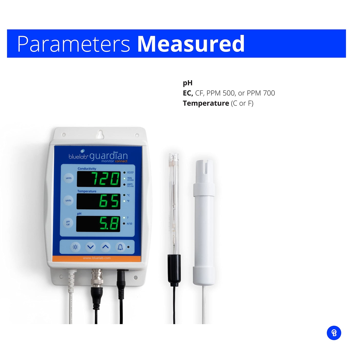 Bluelab Guardian Monitor Wi-Fi for Real-time pH, Temperature, and Conductivity (TDS) Measurements in Water with Calibration, 3 in 1 Digital Nutrient Meter for Hydroponic Systems and Indoor Plant Grow