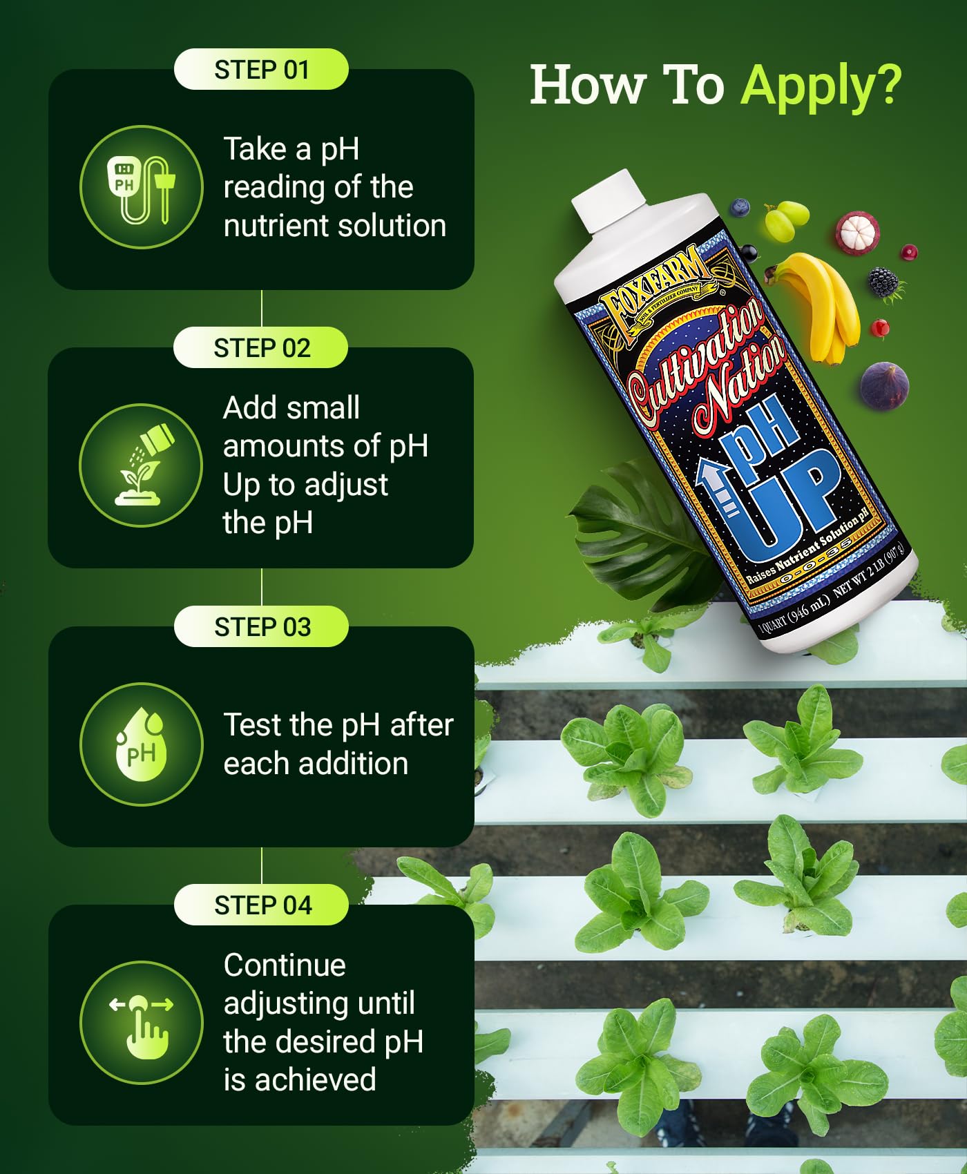FoxFarm Cultivation Nation pH Up - Liquid Nutrient Solution Adjuster, Raises pH Levels for Hydroponic & Soil Gardens - Formulated with Potassium Hydroxide for Optimal Growth (Pint)