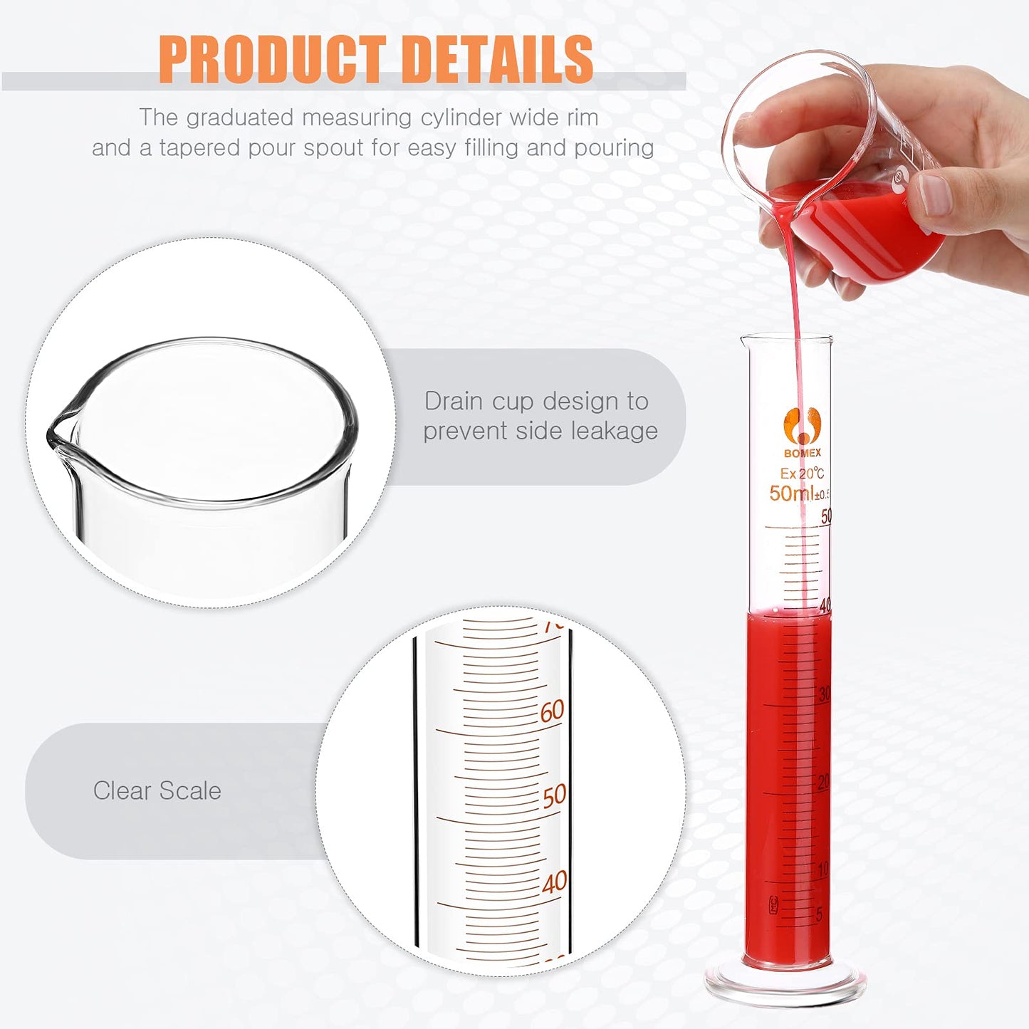 Feekoon 10 Pieces Glass Measuring Beaker and Graduated Measuring Cylinder with Stirring Rod 50/100/ 250/500/ 1000 ml Thick Glass Beakers and 5/10/ 50/100 ml Graduated Cylinders for Science Lab