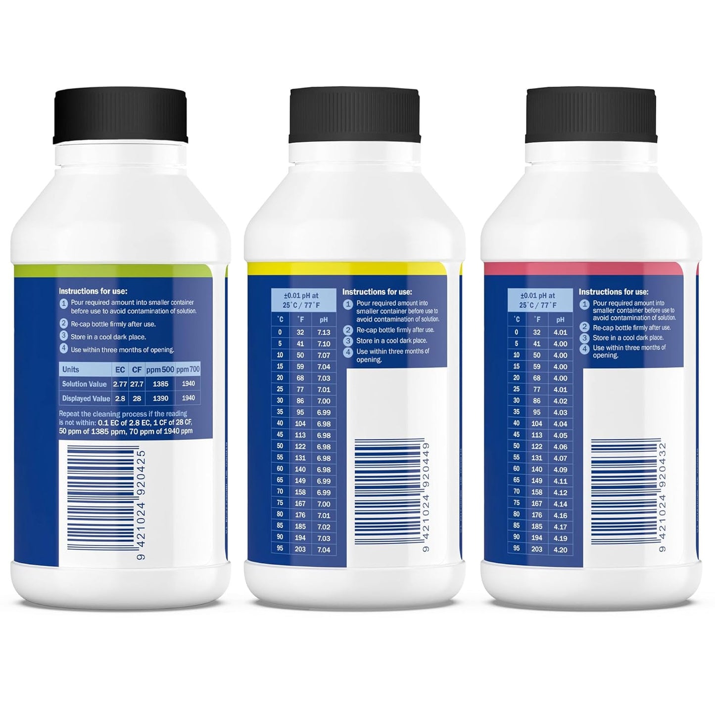 BlueLab 2.77EC Conductivity Solution, PH 7.0, and PH 4.0 Calibration Solution Set 250 Milliliters