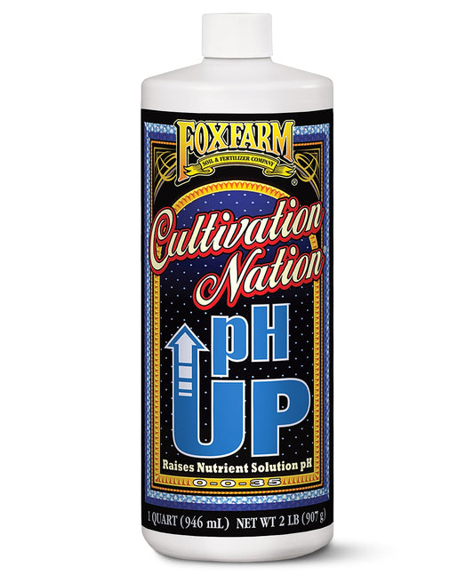 FoxFarm Cultivation Nation pH Up - Liquid Nutrient Solution Adjuster, Raises pH Levels for Hydroponic & Soil Gardens - Formulated with Potassium Hydroxide for Optimal Growth (Pint)