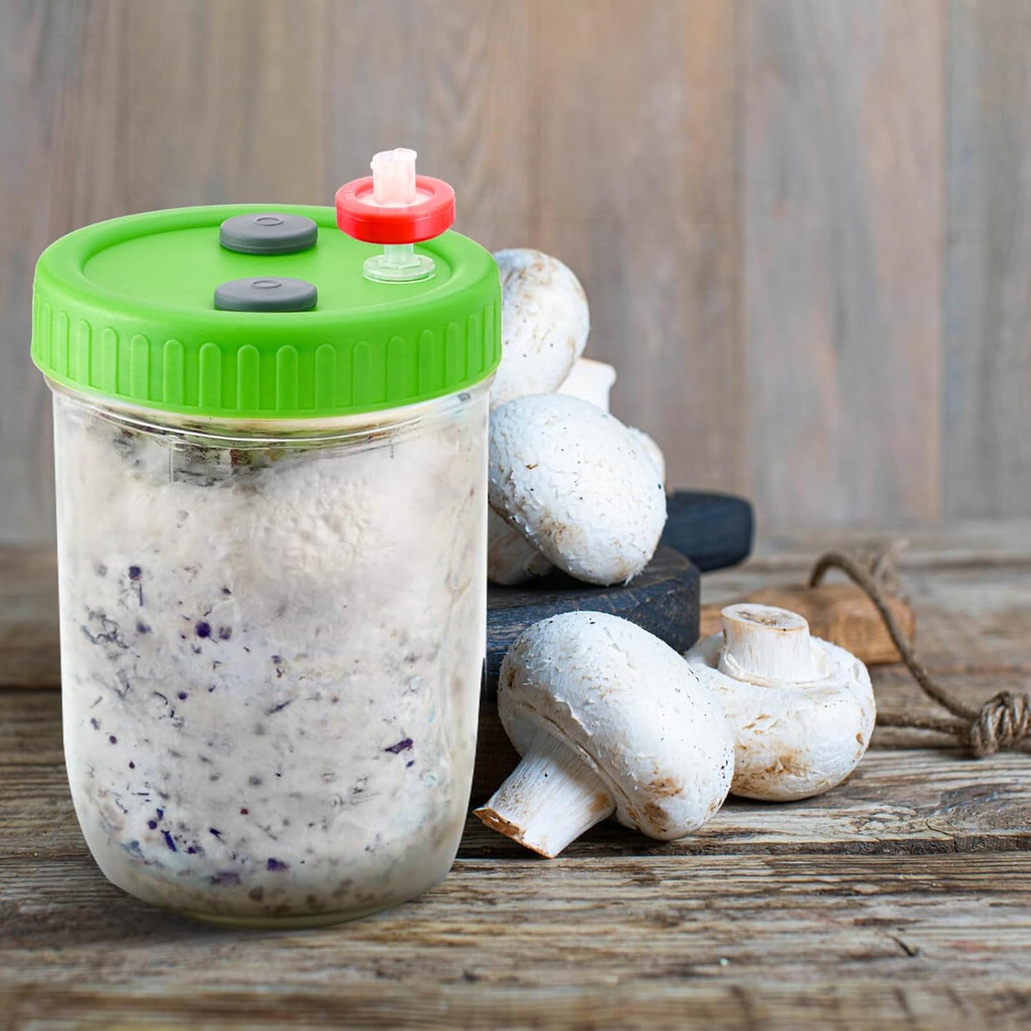 FOUR E'S SCIENTIFIC 8 Pcs Liquid Culture Lids, Wide Mouth Mason Jar Lids Mushroom Cultivation Kit with 0.22μm PTFE Filters and Self-healing Rubber Stoppers