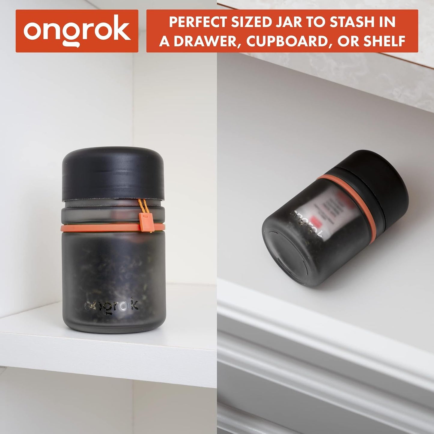ONGROK Glass Storage Jar, 180ml, 3 Pack, UV Herb/Spice Jar with Child Resistant Lid, Color-Coded Glass Containers Air Proof to Preserve Smell and Aroma, Perfect Size to Store in a Drawer or Cupboard
