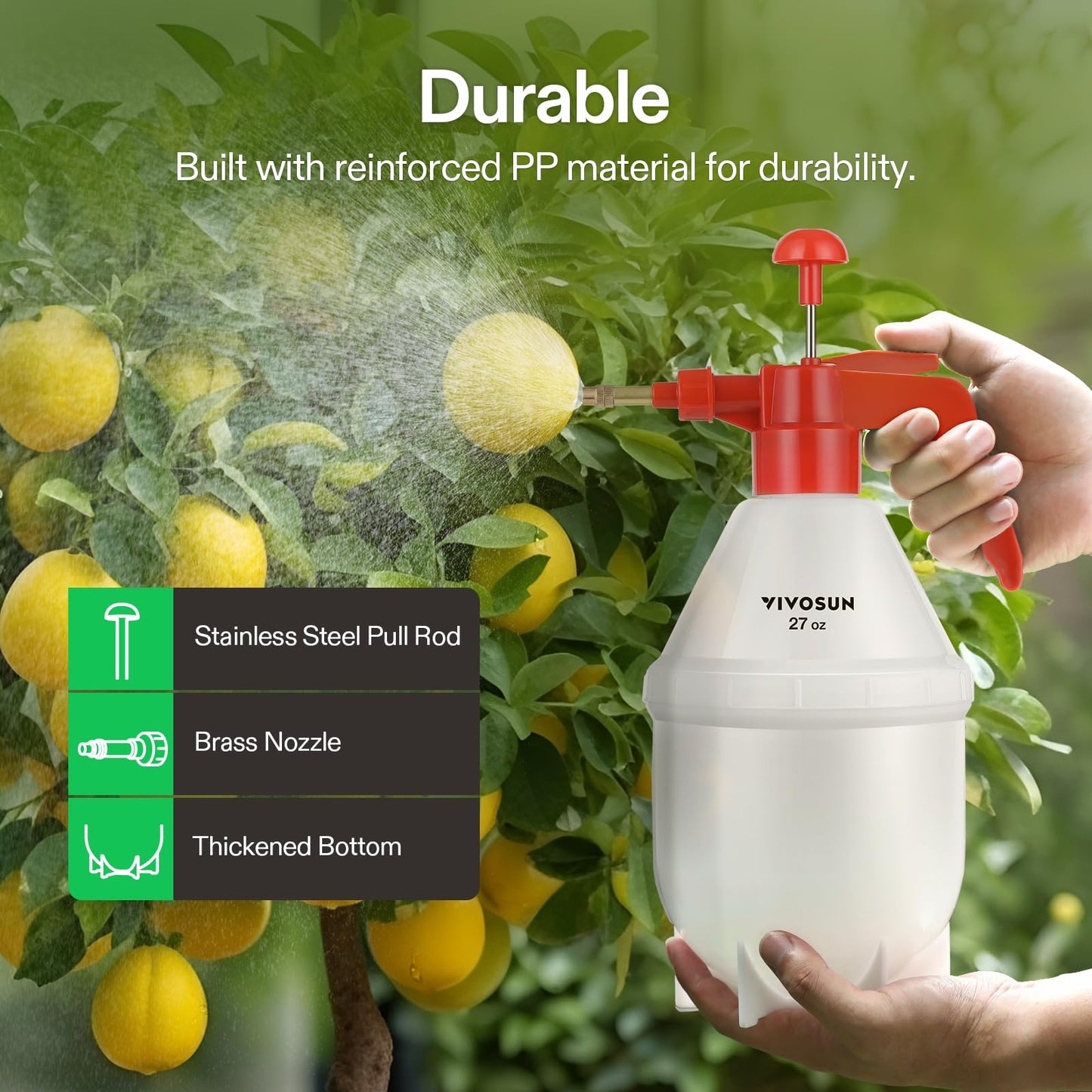 VIVOSUN 27oz Pump Sprayer, Handheld Garden Water Sprayer Bottle with Adjustable Brass Nozzle, for Spraying Plants, Flowers, Weeds and Cleaning, Green