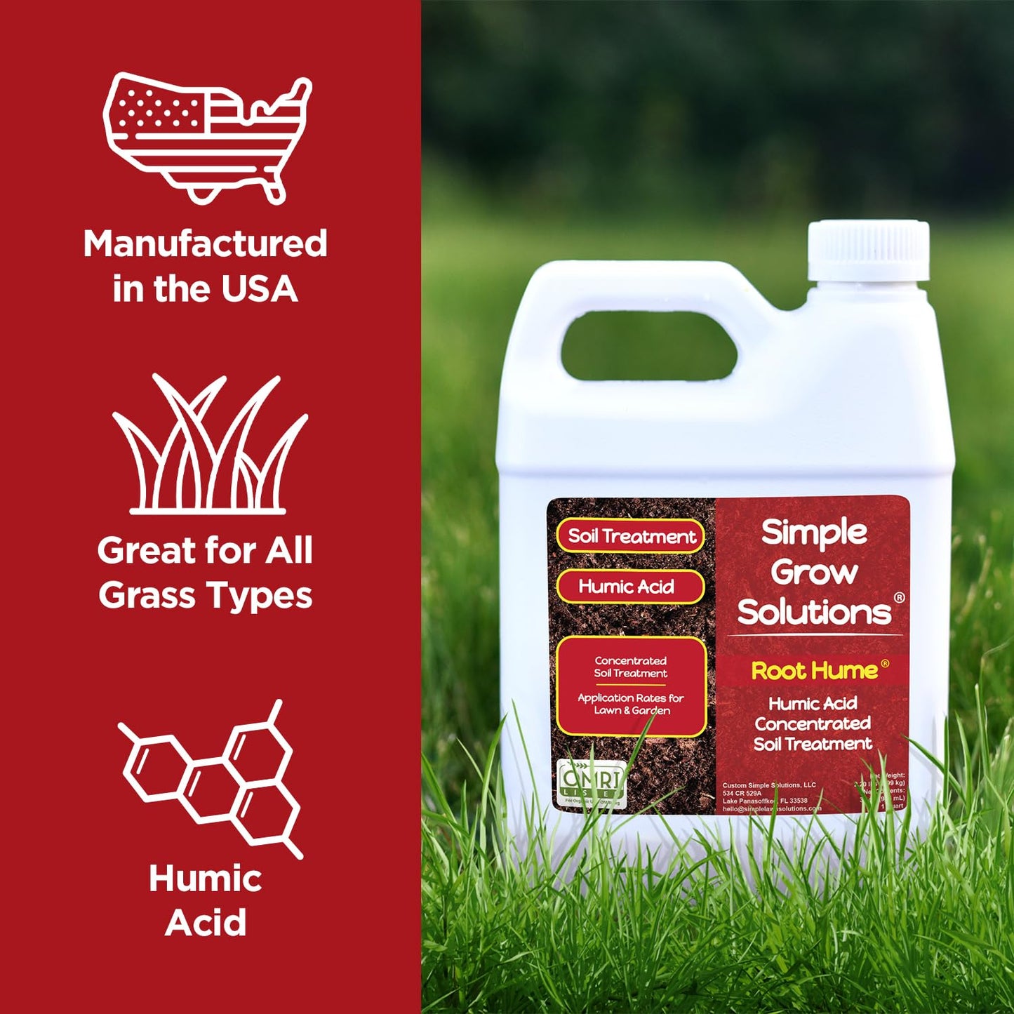 Organic Humic Acid Blend for Lawn and Garden - Root Hume - Concentrated Liquid Soil Conditioner for All Grass Types -Simple Lawn Solutions- OMRI Organic - Use with Fertilizer Program (2.5 Gallon)