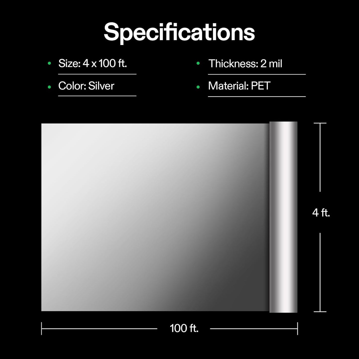 Highly Reflective Mylar Film Roll 4FT X 100FT for Outdoor Grow Room Indoor Decoration Aluminum Paint Coated 2 Mil Silver