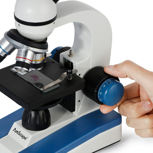 AmScope M150 Series Portable LED Monocular Student Compound Microscope - 40X-1000X Magnification - Microscope Kit Includes Dust Cover, 2 Clips & 2 Eyepieces