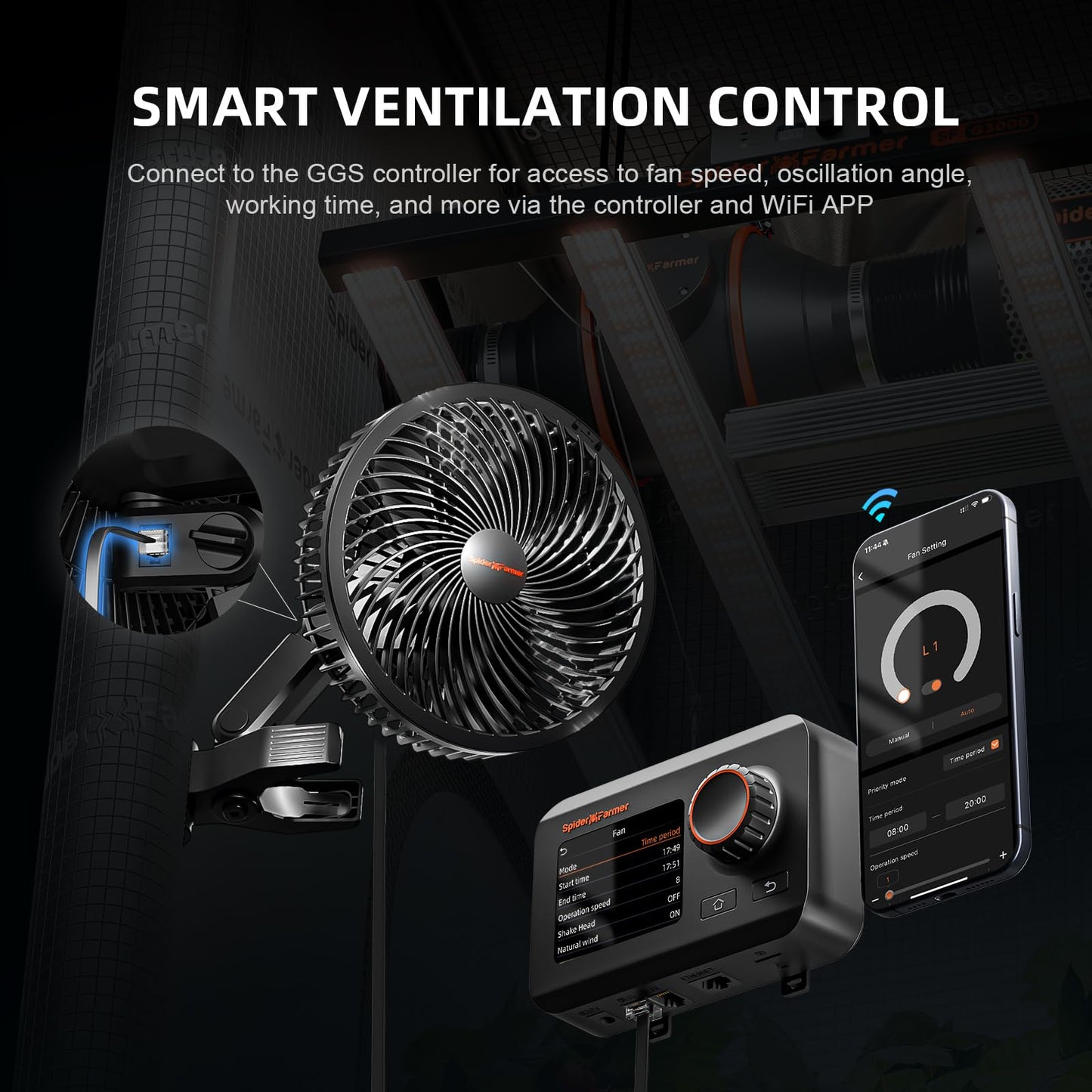 Spider Farmer New Grow Tent Clip Fan 6", EC Motor, Custom 10 Dynamic Wind Speeds and 10-Level Oscillation, Weatherproof IP-54, Powerful Airflow but Quiet for Hydroponics Circulation Cooling