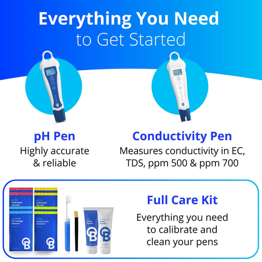Bluelab PENSTP pH and Conductivity Starter Pack - Precision Nutrient Solution Management Kit with Temperature Measurement, Waterproof Pens, and Probe Care Kit