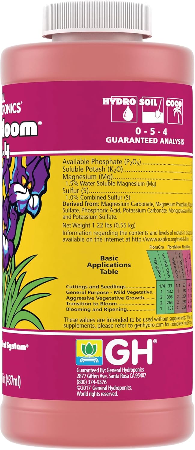 General Hydroponics FloraBloom Plant Nutrient, Multiple Sizes