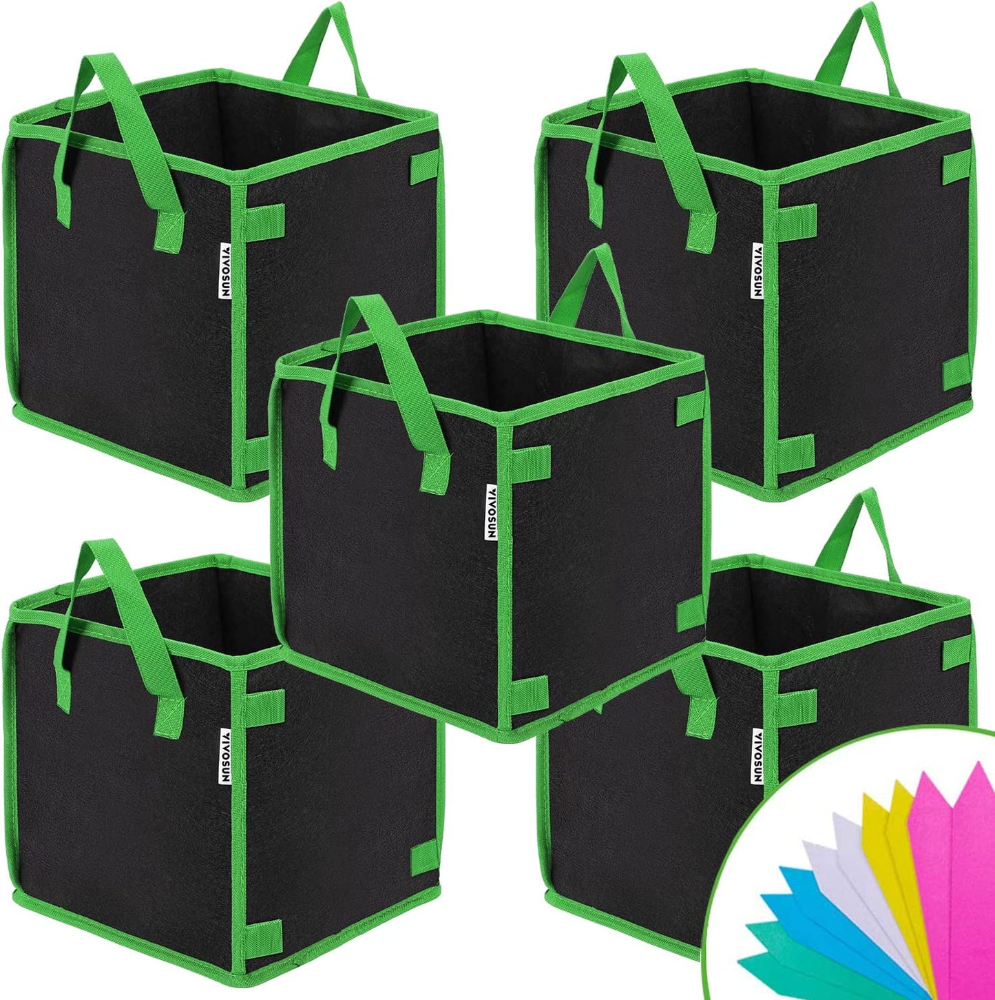 5 Pack 5 Gallon Square Grow Bags, Thick Nonwoven Cubic Fabric Pots with Handles for Indoor and Outdoor Gardening
