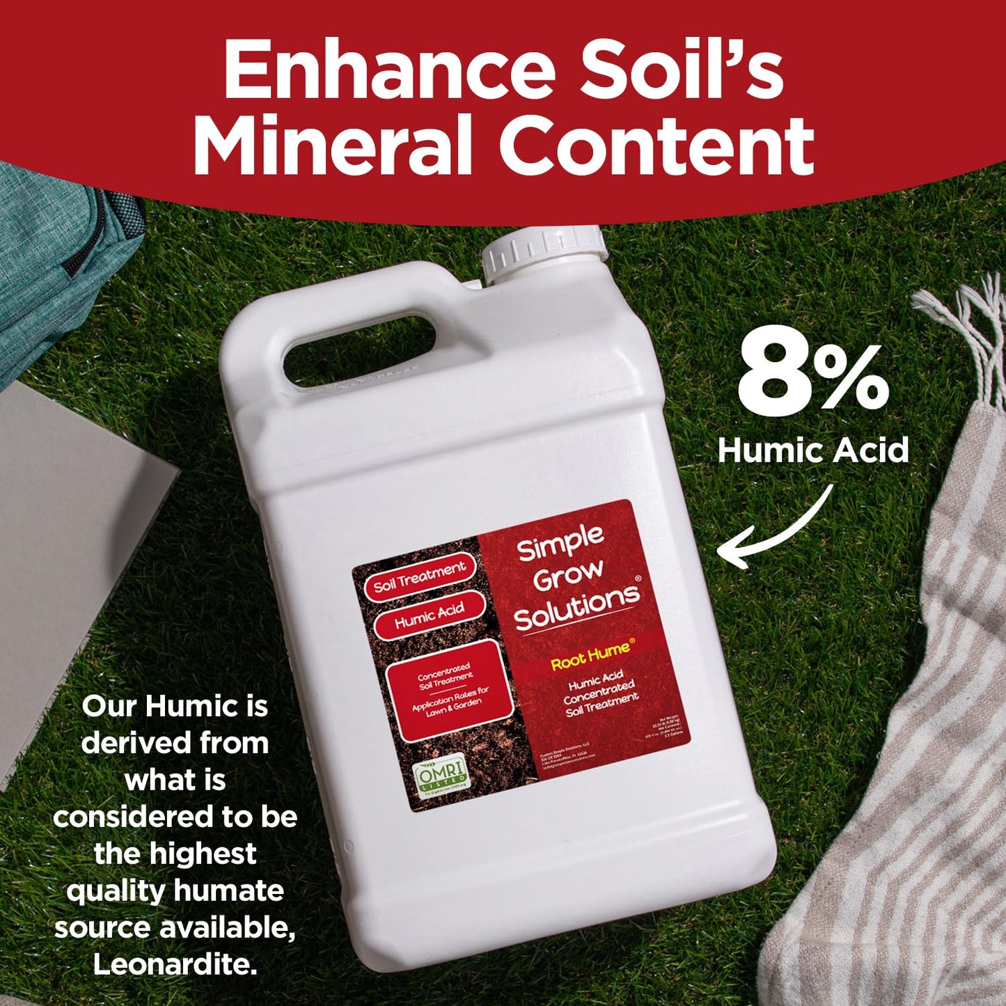 Organic Humic Acid Blend for Lawn and Garden - Root Hume - Concentrated Liquid Soil Conditioner for All Grass Types -Simple Lawn Solutions- OMRI Organic - Use with Fertilizer Program (2.5 Gallon)