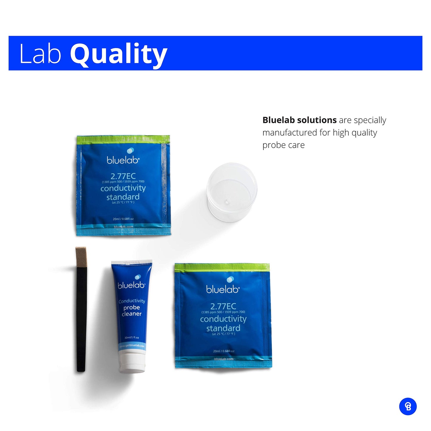 Bluelab CAREKITPH pH Probe Care Kit with Calibration Solution, Storage Solution, and Brush, used for pH Pen, Meter, Monitor, Controller and Tools for Hydroponic System and Indoor Plant Grow