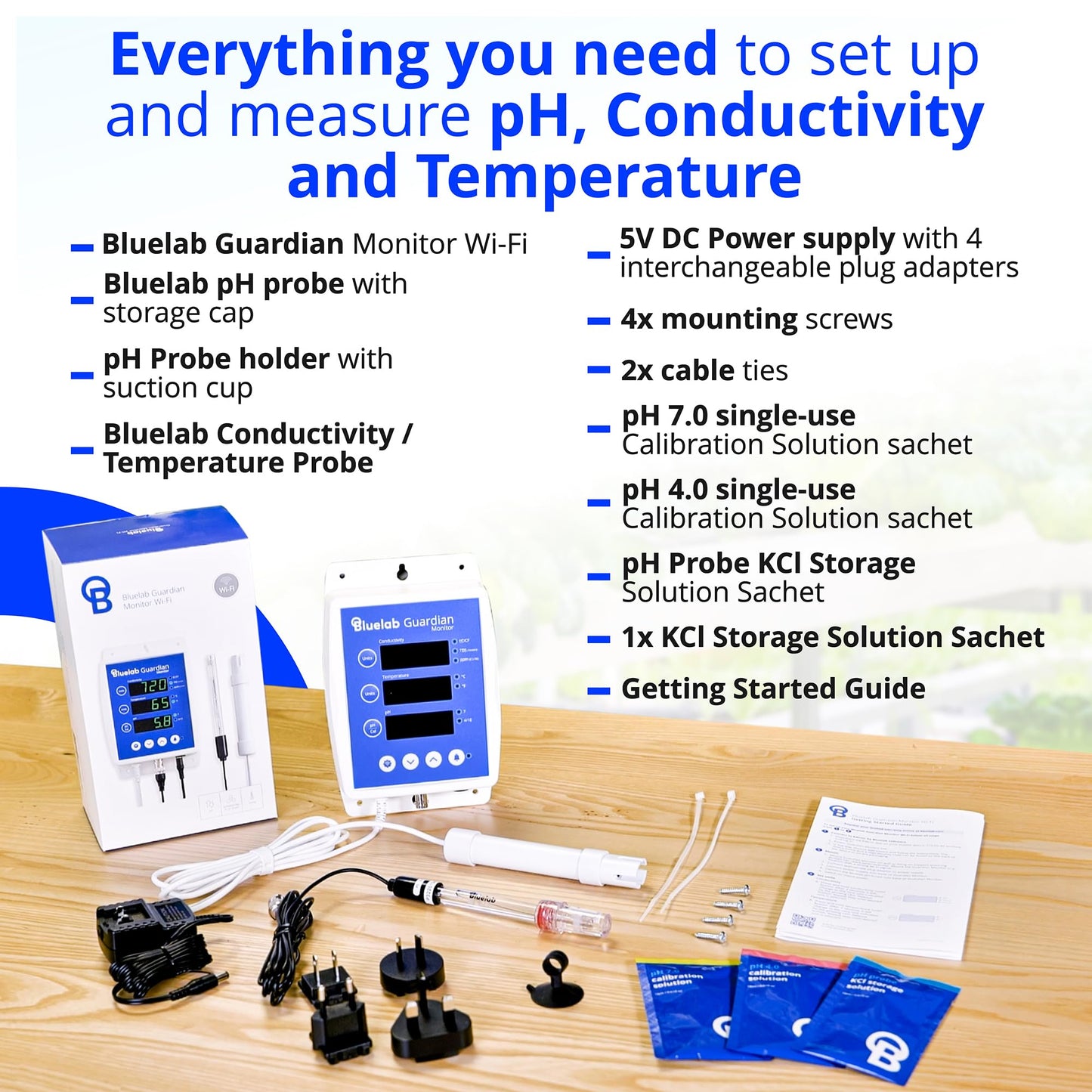 Bluelab Guardian Monitor Wi-Fi for Real-time pH, Temperature, and Conductivity (TDS) Measurements in Water with Calibration, 3 in 1 Digital Nutrient Meter for Hydroponic Systems and Indoor Plant Grow