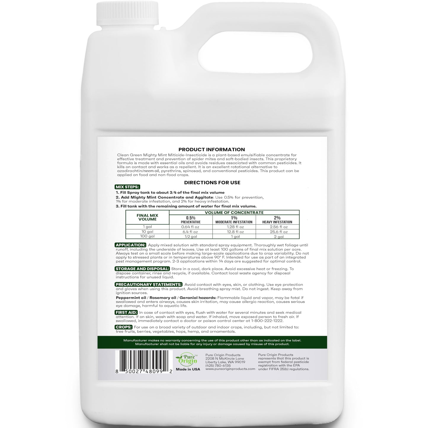 Miticide Insecticide – Botanical Concentrate for Spider Mites, Aphids, Disease, and Insects - OMRI Listed for Organic Use (128 oz)