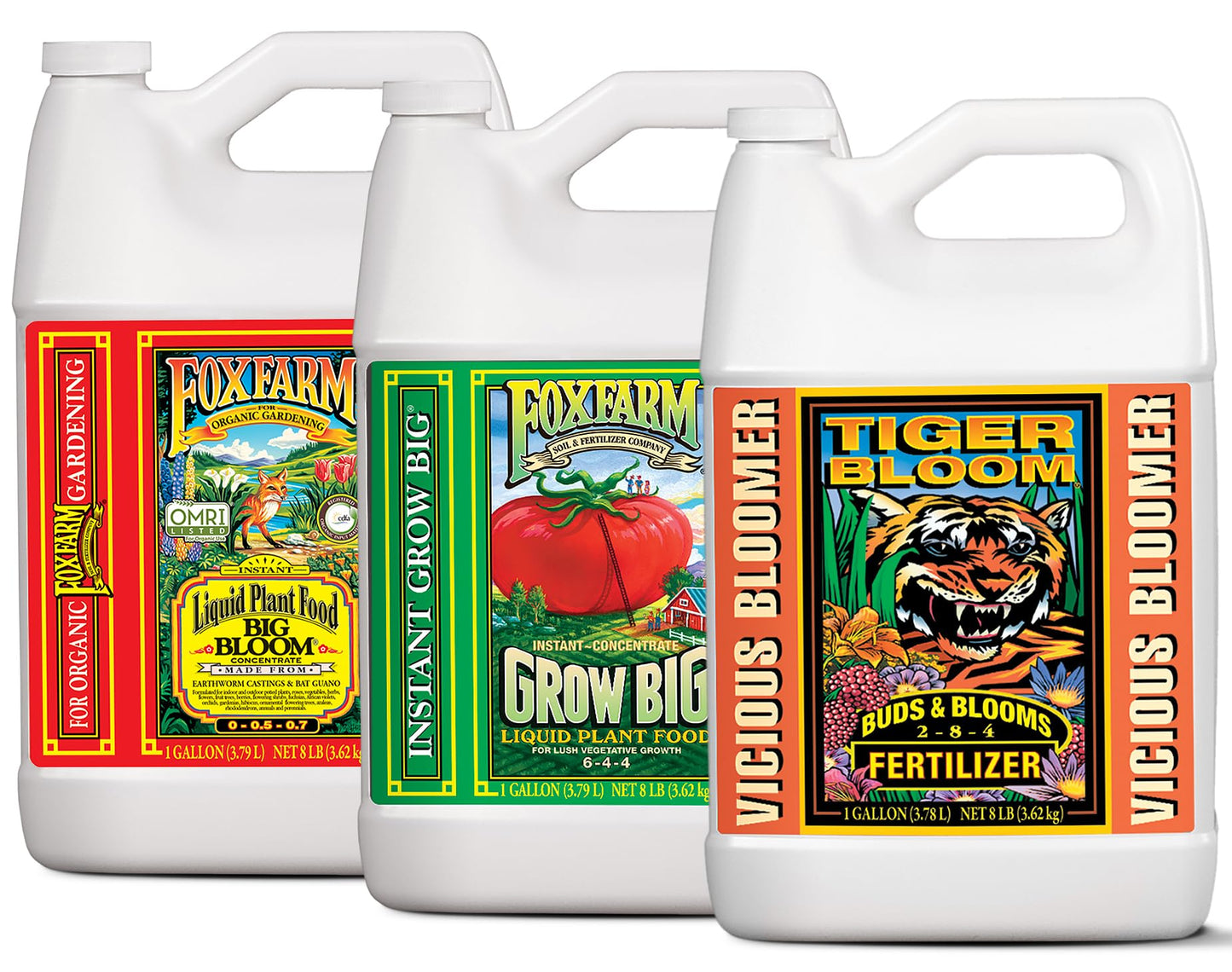 FoxFarm Fertilizer Soil Trio Liquid Nutrient: Tiger Bloom, Grow Big, Big Bloom Gallon Bottles - (Pack of 3-1 Gallon)