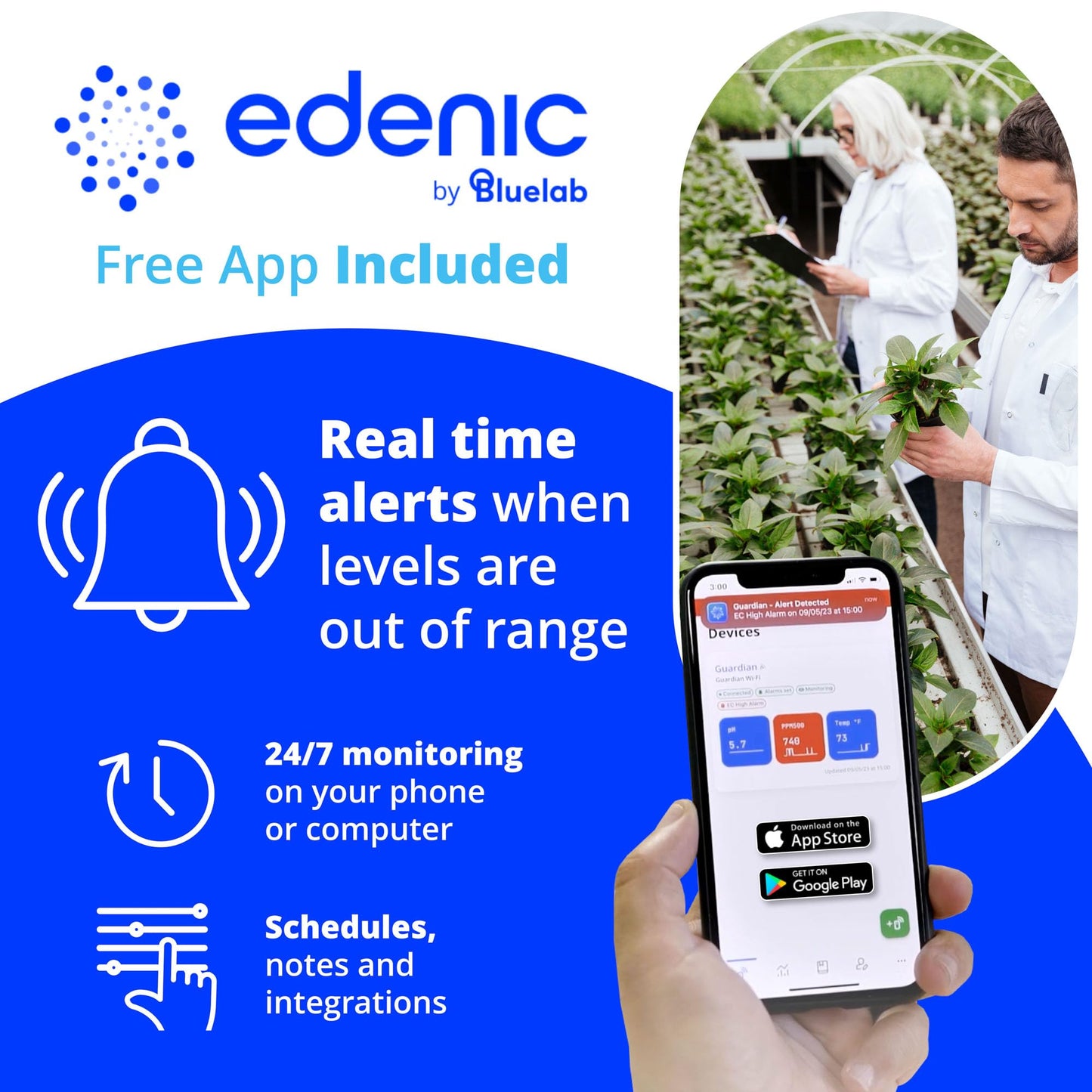 Bluelab Guardian Monitor Wi-Fi for Real-time pH, Temperature, and Conductivity (TDS) Measurements in Water with Calibration, 3 in 1 Digital Nutrient Meter for Hydroponic Systems and Indoor Plant Grow