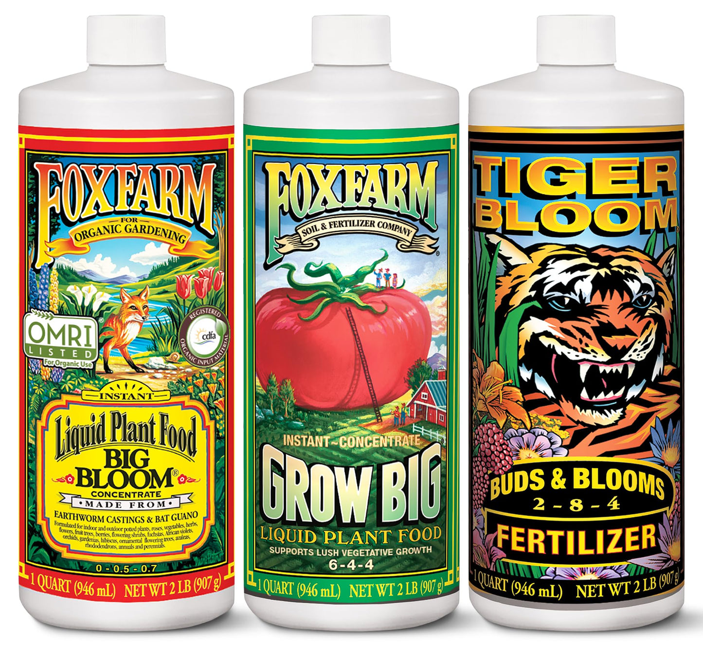 FoxFarm Fertilizer Soil Trio Liquid Nutrient: Tiger Bloom, Grow Big, Big Bloom Gallon Bottles - (Pack of 3-1 Gallon)