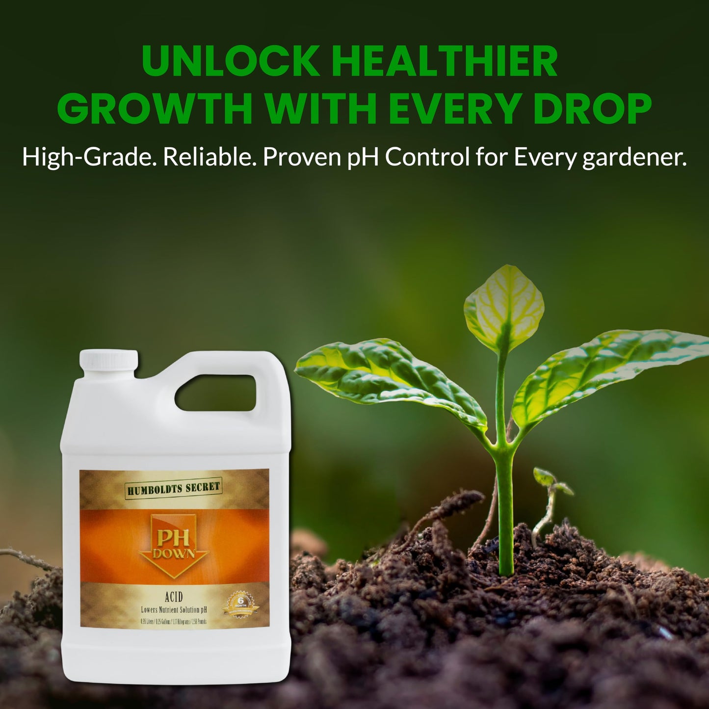Humboldts Secret pH Down for Plants | Liquid pH Adjuster and Balancer for Soil Coco Hydroponics | Concentrated Phosphoric Acid Solution Supporting Nutrient Uptake and Strong Growth | 32 Ounce