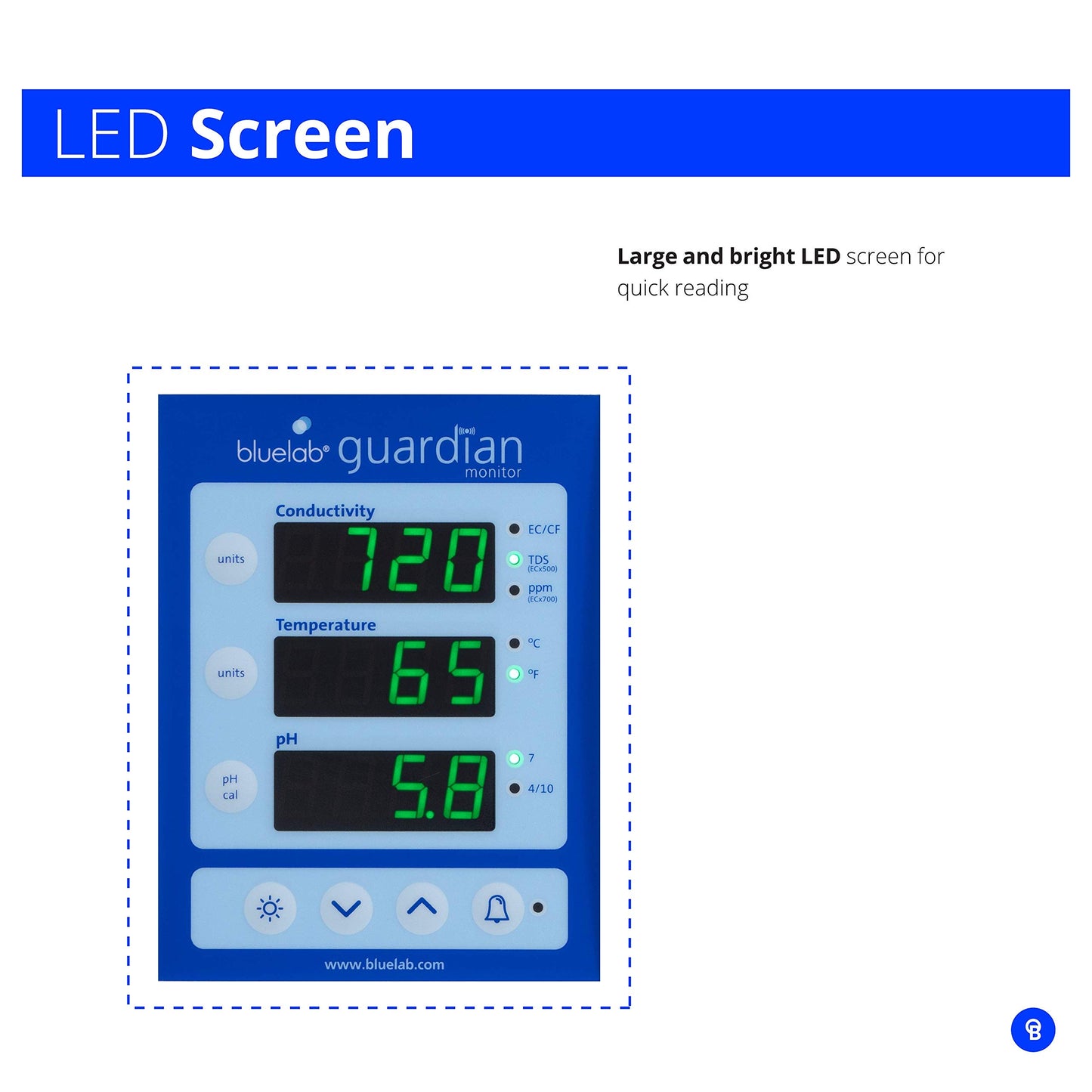 Bluelab Guardian Monitor Wi-Fi for Real-time pH, Temperature, and Conductivity (TDS) Measurements in Water with Calibration, 3 in 1 Digital Nutrient Meter for Hydroponic Systems and Indoor Plant Grow