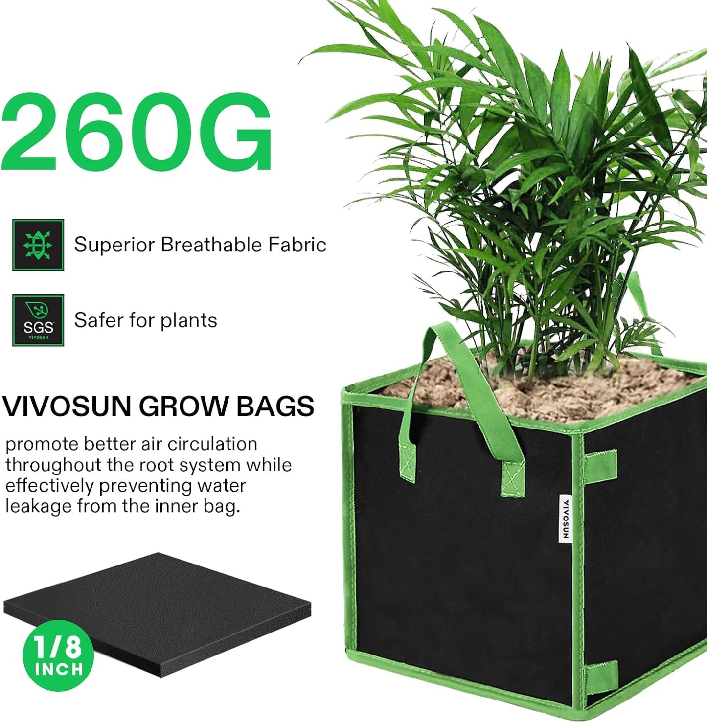 5 Pack 5 Gallon Square Grow Bags, Thick Nonwoven Cubic Fabric Pots with Handles for Indoor and Outdoor Gardening